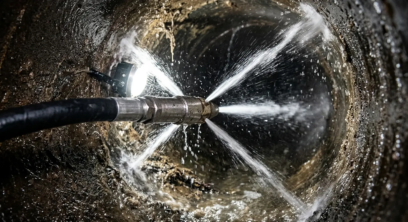High-pressure hydro jetting nozzle cleaning sewer pipe for Sewer Cleanout in Palm Beach Gardens